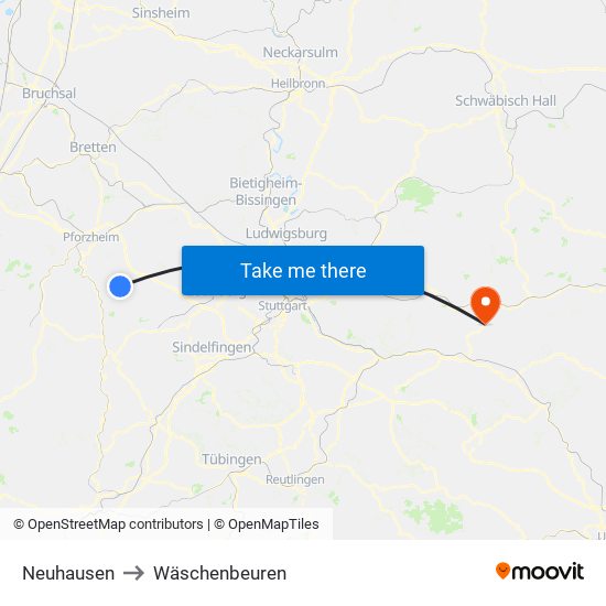 Neuhausen to Wäschenbeuren map