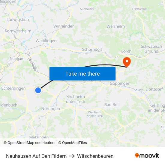 Neuhausen Auf Den Fildern to Wäschenbeuren map