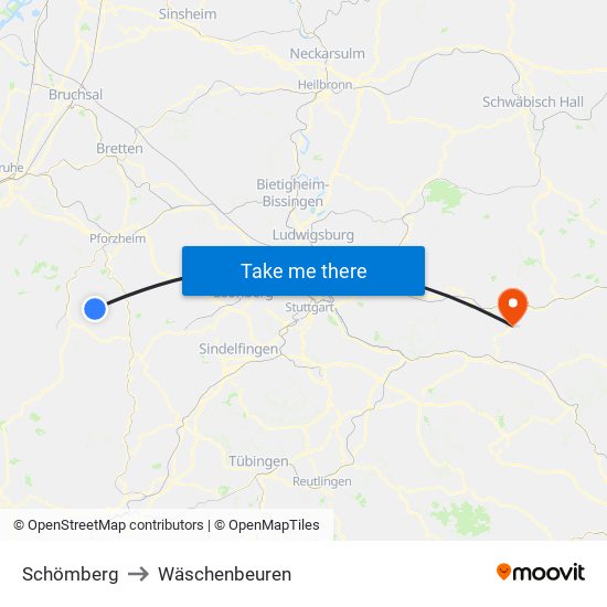 Schömberg to Wäschenbeuren map