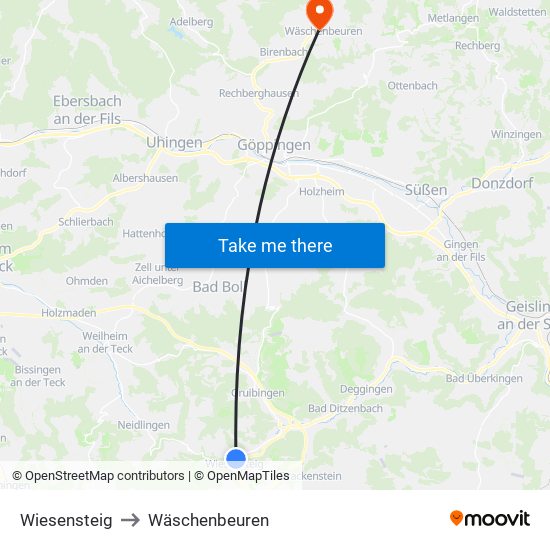 Wiesensteig to Wäschenbeuren map