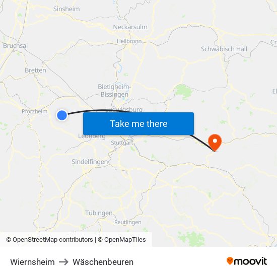 Wiernsheim to Wäschenbeuren map