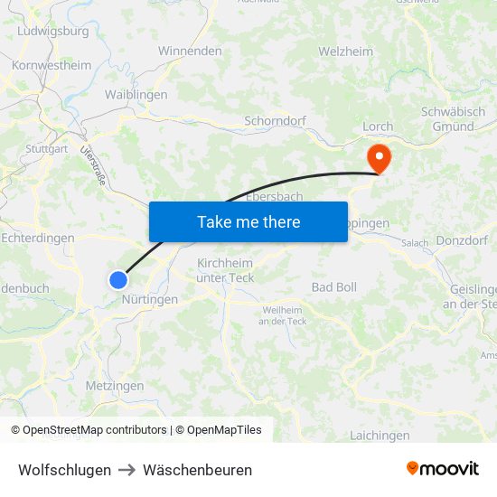 Wolfschlugen to Wäschenbeuren map