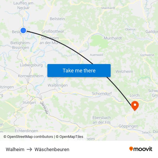 Walheim to Wäschenbeuren map