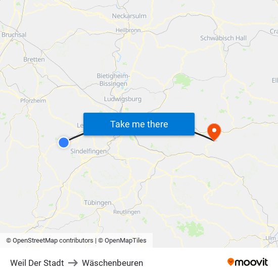 Weil Der Stadt to Wäschenbeuren map