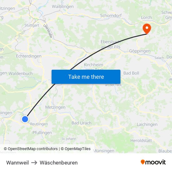 Wannweil to Wäschenbeuren map