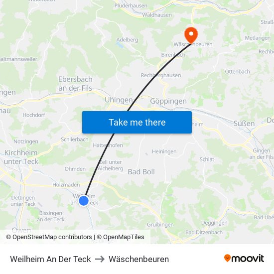 Weilheim An Der Teck to Wäschenbeuren map