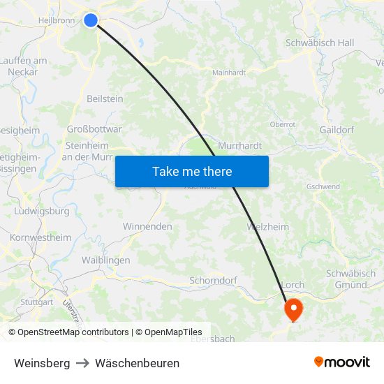 Weinsberg to Wäschenbeuren map