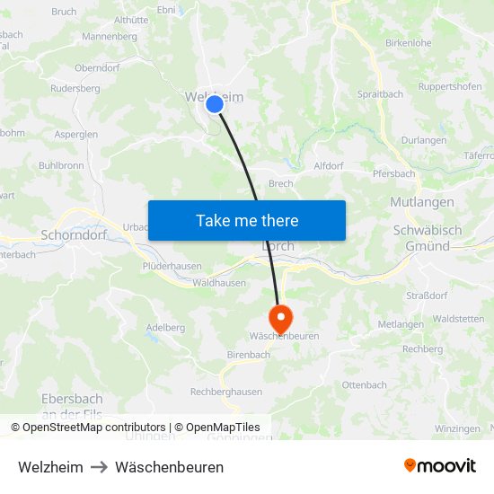 Welzheim to Wäschenbeuren map