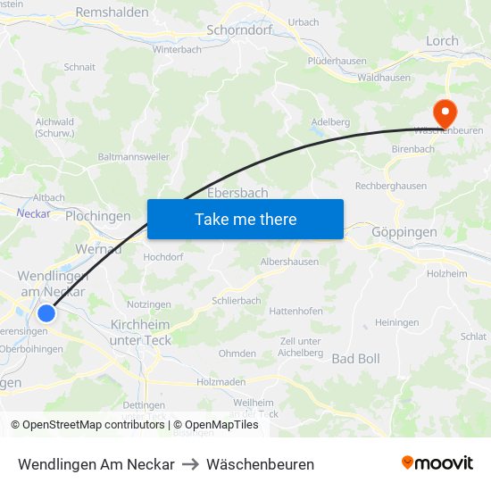 Wendlingen Am Neckar to Wäschenbeuren map