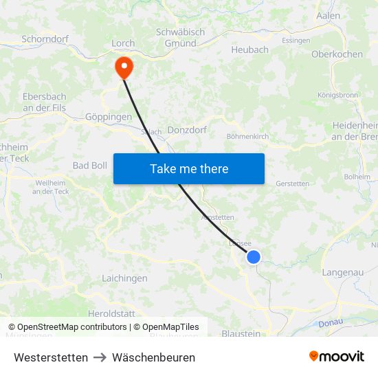Westerstetten to Wäschenbeuren map