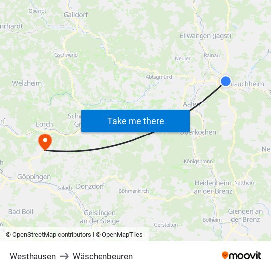 Westhausen to Wäschenbeuren map