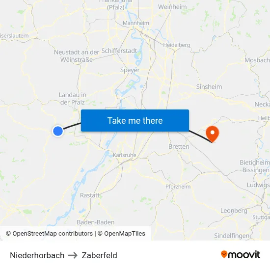 Niederhorbach to Zaberfeld map