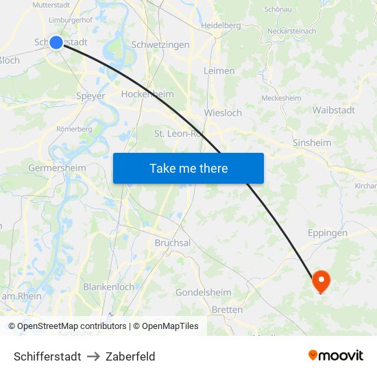 Schifferstadt to Zaberfeld map