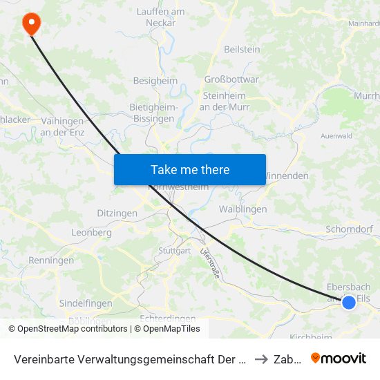 Vereinbarte Verwaltungsgemeinschaft Der Stadt Ebersbach An Der Fils to Zaberfeld map