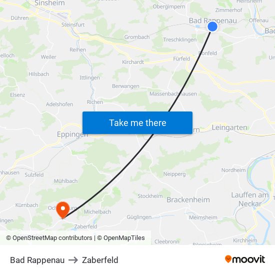 Bad Rappenau to Zaberfeld map