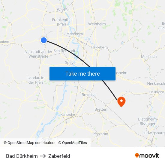 Bad Dürkheim to Zaberfeld map