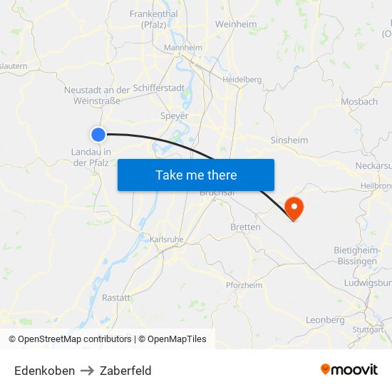 Edenkoben to Zaberfeld map