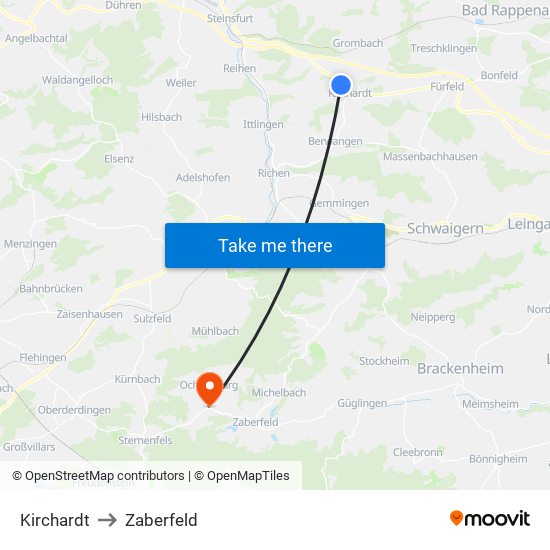 Kirchardt to Zaberfeld map