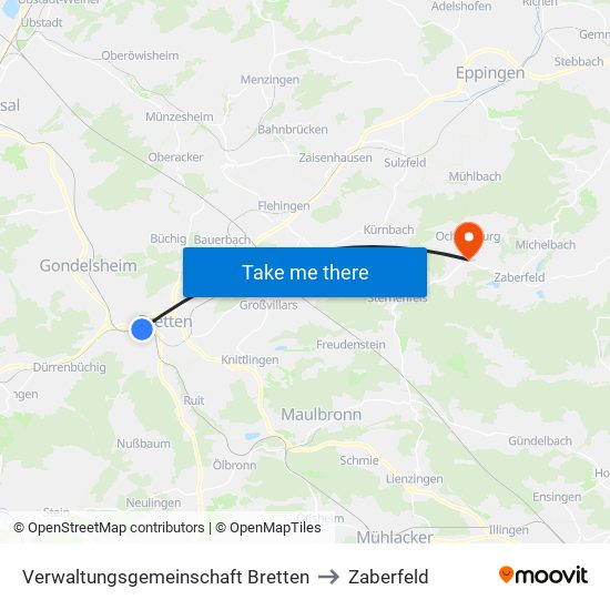 Verwaltungsgemeinschaft Bretten to Zaberfeld map