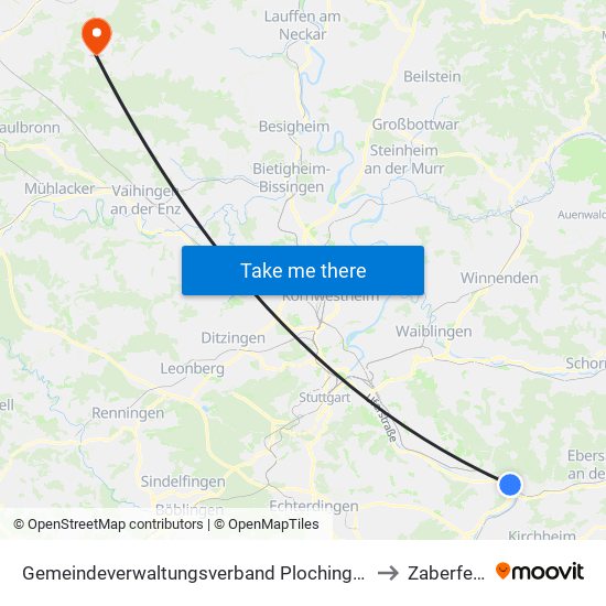 Gemeindeverwaltungsverband Plochingen to Zaberfeld map