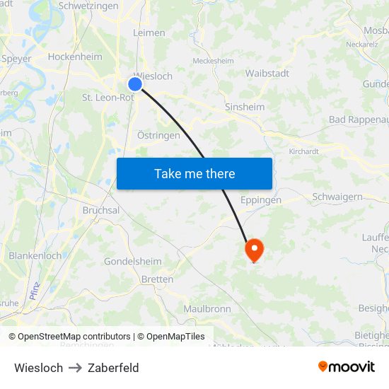 Wiesloch to Zaberfeld map