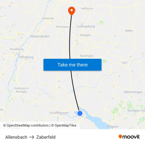 Allensbach to Zaberfeld map