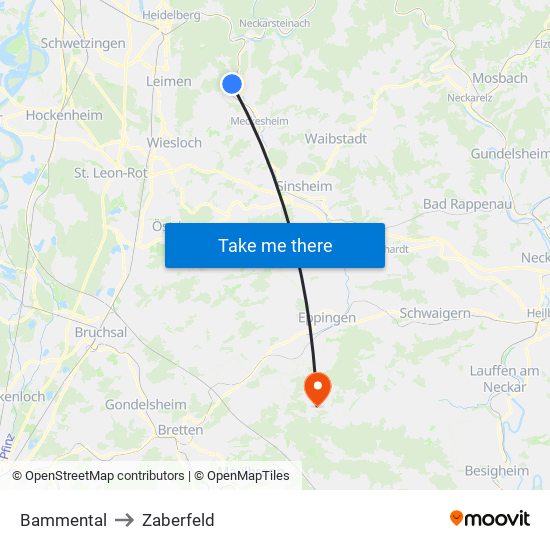 Bammental to Zaberfeld map