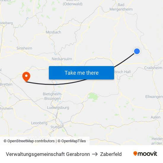 Verwaltungsgemeinschaft Gerabronn to Zaberfeld map