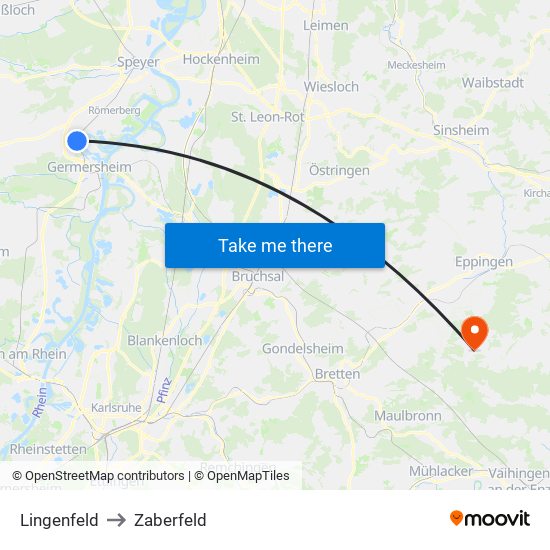 Lingenfeld to Zaberfeld map