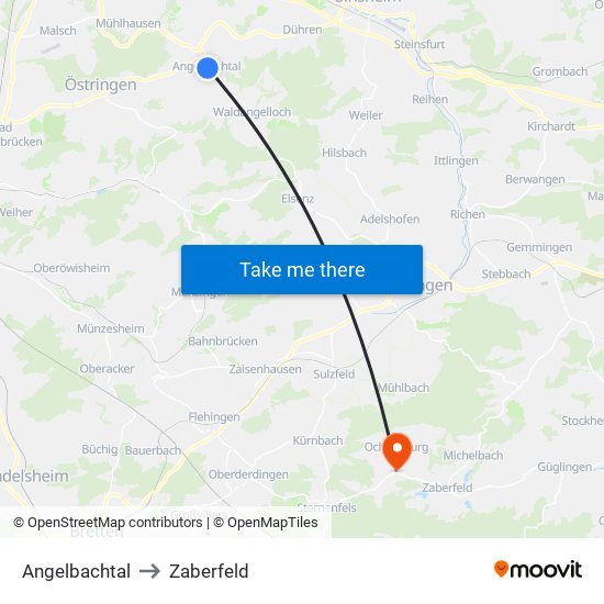 Angelbachtal to Zaberfeld map