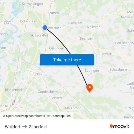 Walldorf to Zaberfeld map