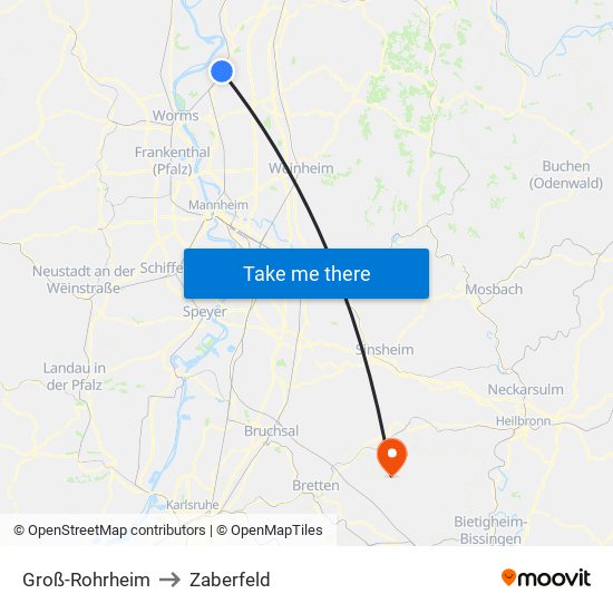 Groß-Rohrheim to Zaberfeld map