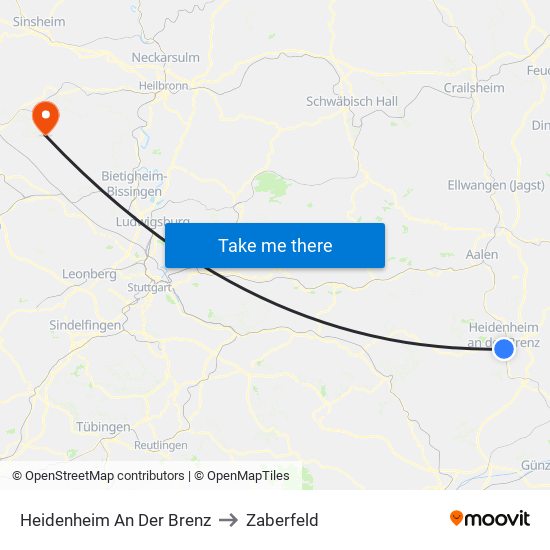 Heidenheim An Der Brenz to Zaberfeld map