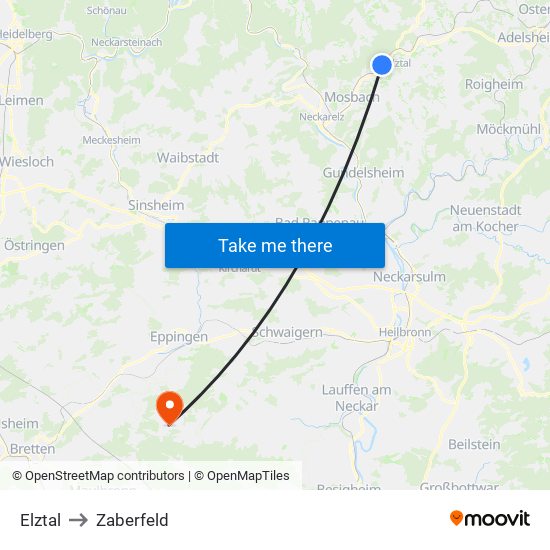 Elztal to Zaberfeld map