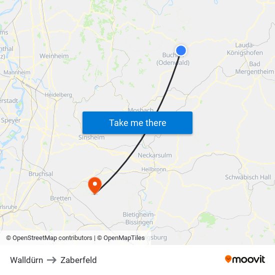 Walldürn to Zaberfeld map