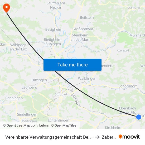 Vereinbarte Verwaltungsgemeinschaft Der Stadt Uhingen to Zaberfeld map