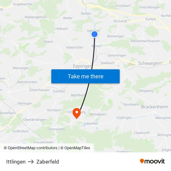 Ittlingen to Zaberfeld map