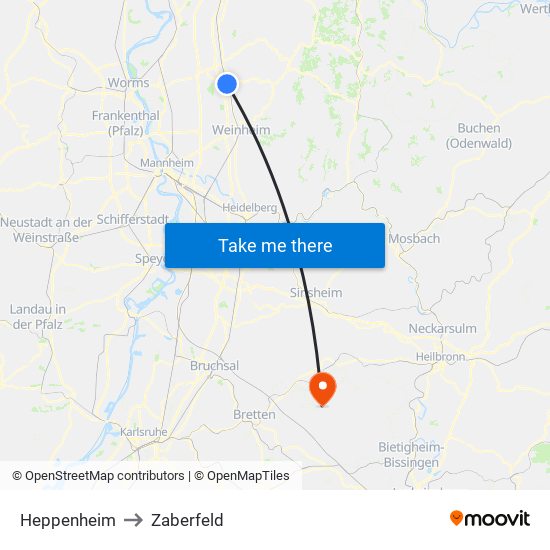 Heppenheim to Zaberfeld map