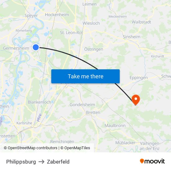 Philippsburg to Zaberfeld map