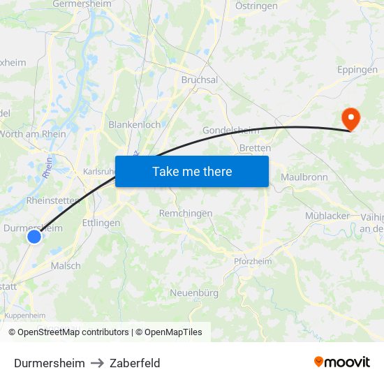 Durmersheim to Zaberfeld map