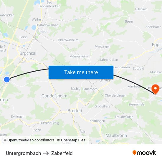 Untergrombach to Zaberfeld map