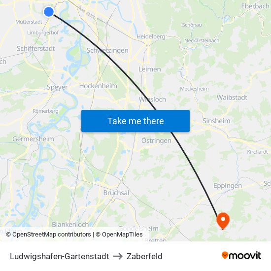 Ludwigshafen-Gartenstadt to Zaberfeld map