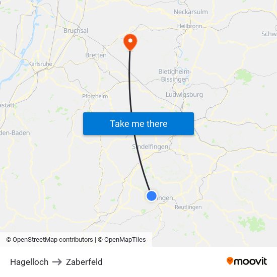 Hagelloch to Zaberfeld map