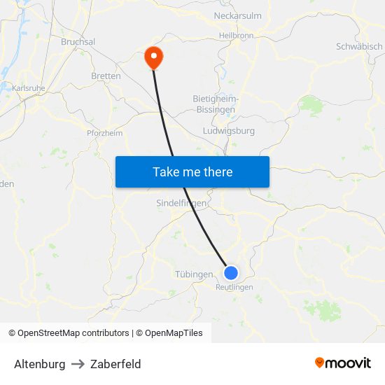 Altenburg to Zaberfeld map