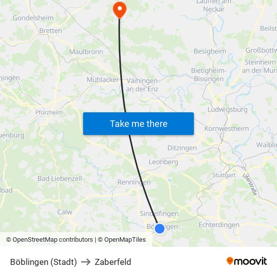 Böblingen (Stadt) to Zaberfeld map