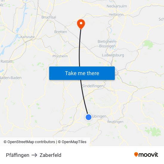 Pfäffingen to Zaberfeld map
