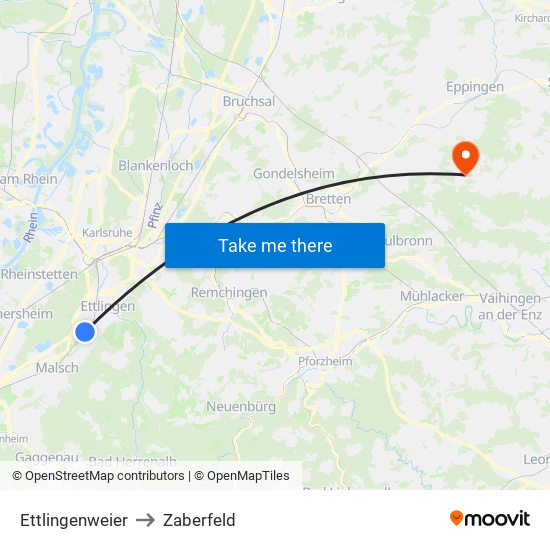 Ettlingenweier to Zaberfeld map