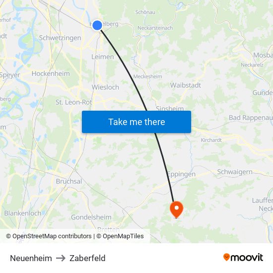 Neuenheim to Zaberfeld map