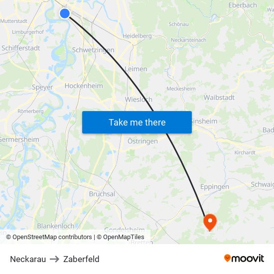 Neckarau to Zaberfeld map