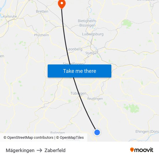 Mägerkingen to Zaberfeld map